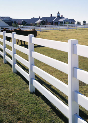 four rail white vinyl horse fencing